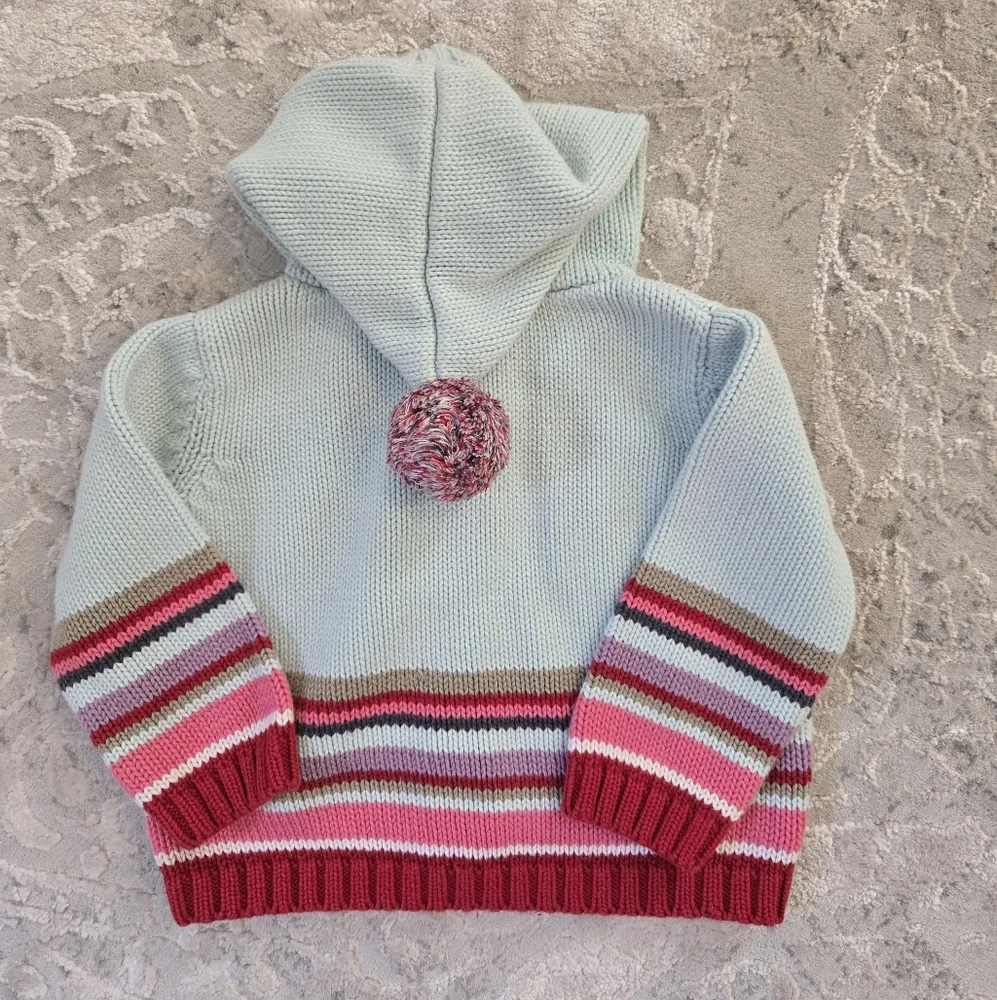 Vintage Y2k Baby Gap Embroidered Knit Hooded Pom Pom Cardigan